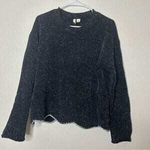 Anthropologie Moth Shimmer Black Crew Neck Knit Sweater Small